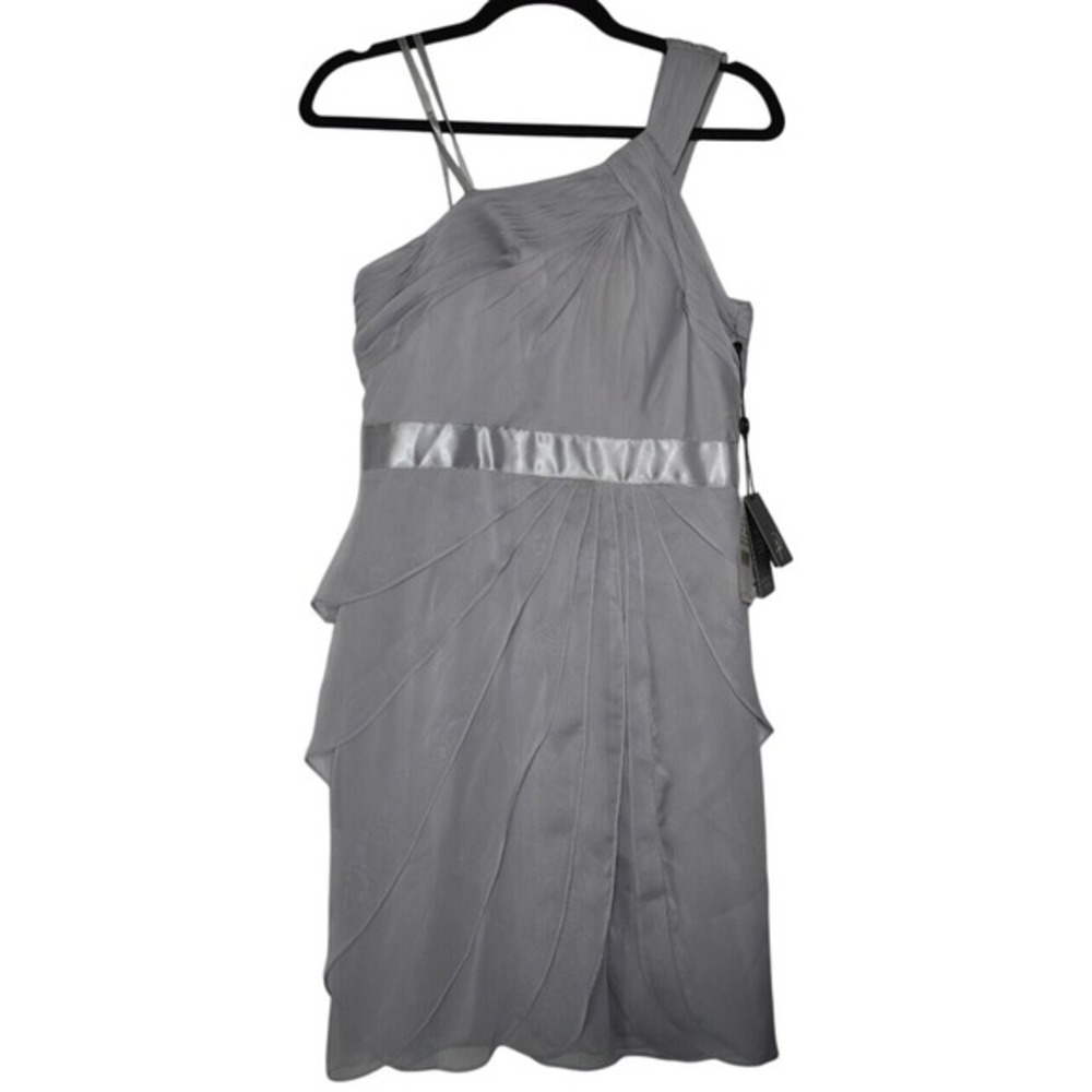 Adrianna Papell Dress‎ One Shoulder Cocktail Party Silver Size 6 NWT